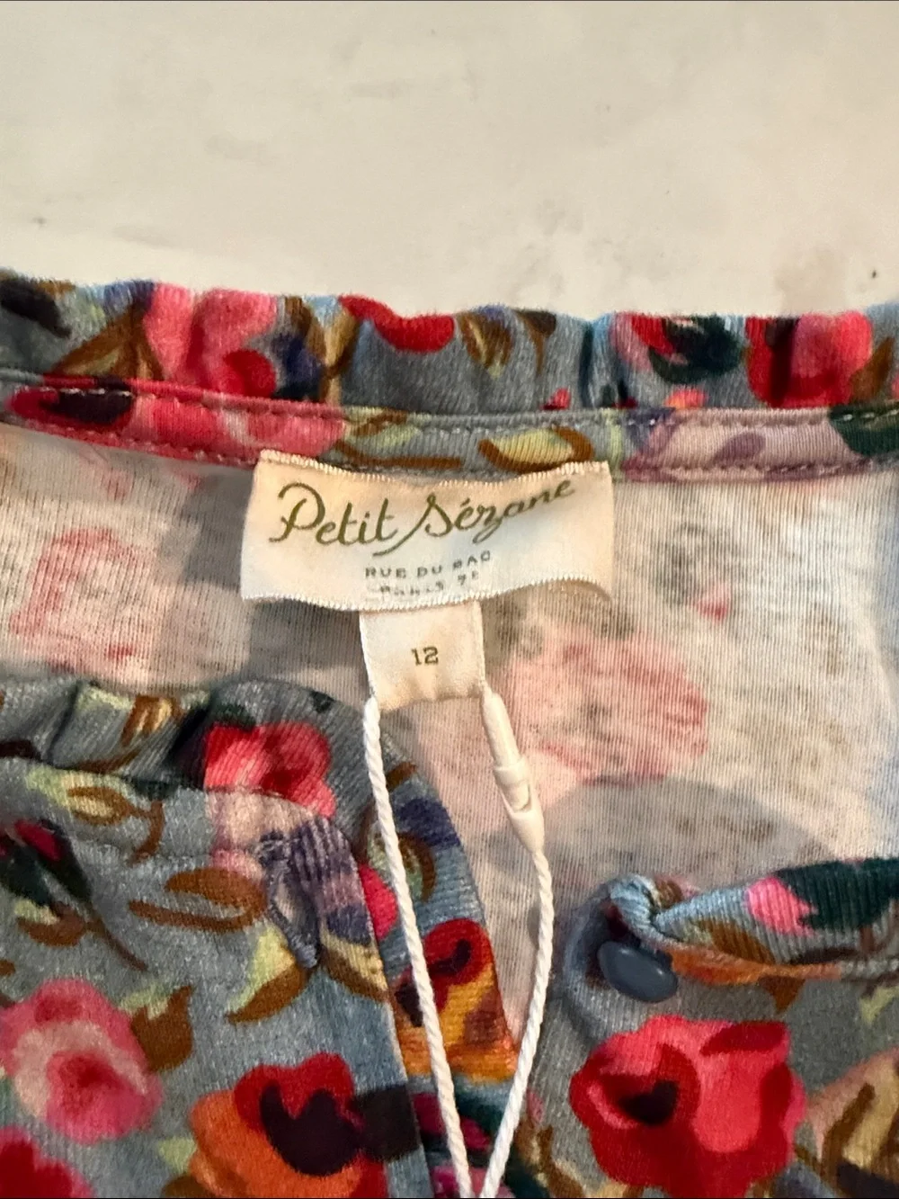 Petit Sézane Floral Button-Up Pierro Blue Top Pink & Yellow Roses size 12 New